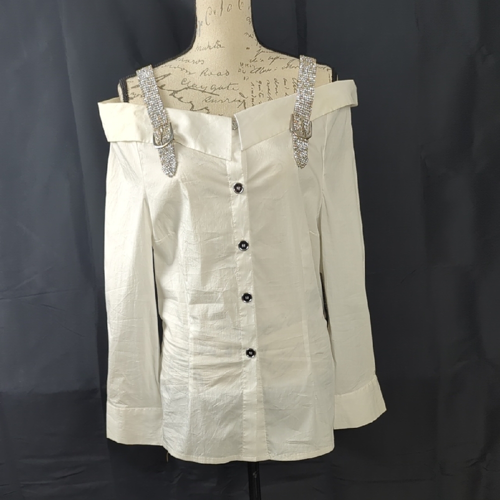 VENUS Cream Off-Shoulder Blouse with Sparkling Straps